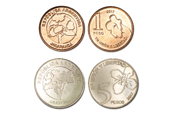 Ponen en circulación nuevas monedas de 1 y 5 pesos