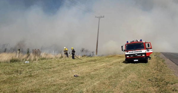 Ruta 226: bomberos controlan un importante incendio de pastizales