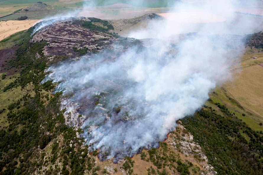 Bomberos trabajan contra un importante incendio forestal en Sierra Valdez