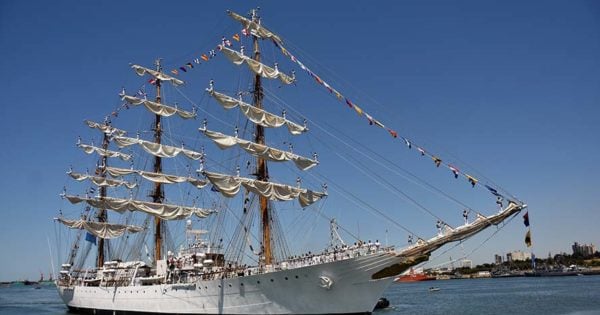 “Velas Latinoamérica”: la Fragata Libertad y grandes veleros llegan a Mar del Plata