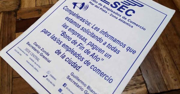 Empleados de comercio piden un bono de fin de año de $30 mil en Mar del Plata