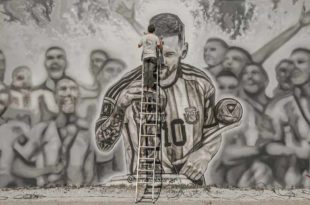 “Messi con la copa”, el mural mundialista que se suma a Mar del Plata